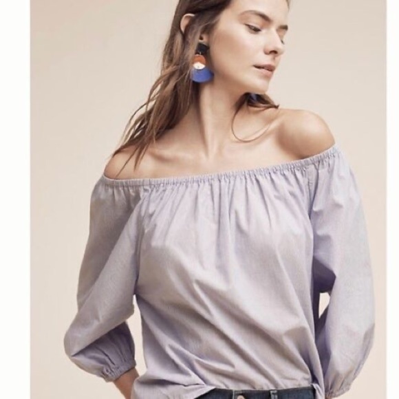 Anthropologie Maeve 100% Cotton Striped Off the Shoulder Top Women’s Size L - Picture 1 of 7